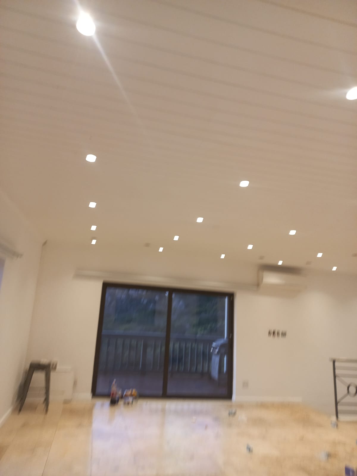 Finished ceiling with recessed LED downlights installed